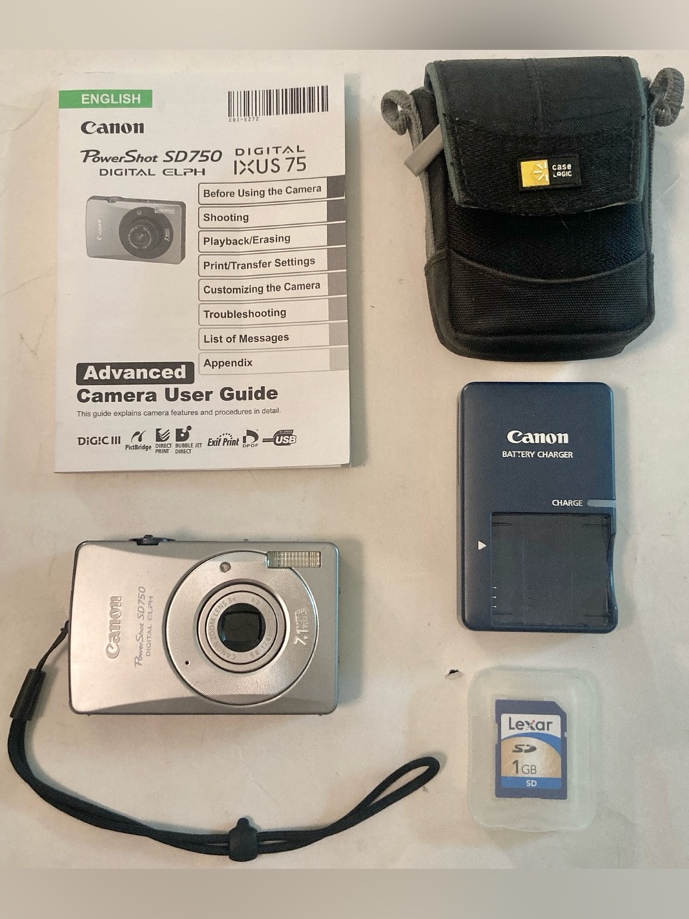 WORKS Canon PowerShot SD750 Digital Elph 7.1MP Camera Silver Battery Charger SD